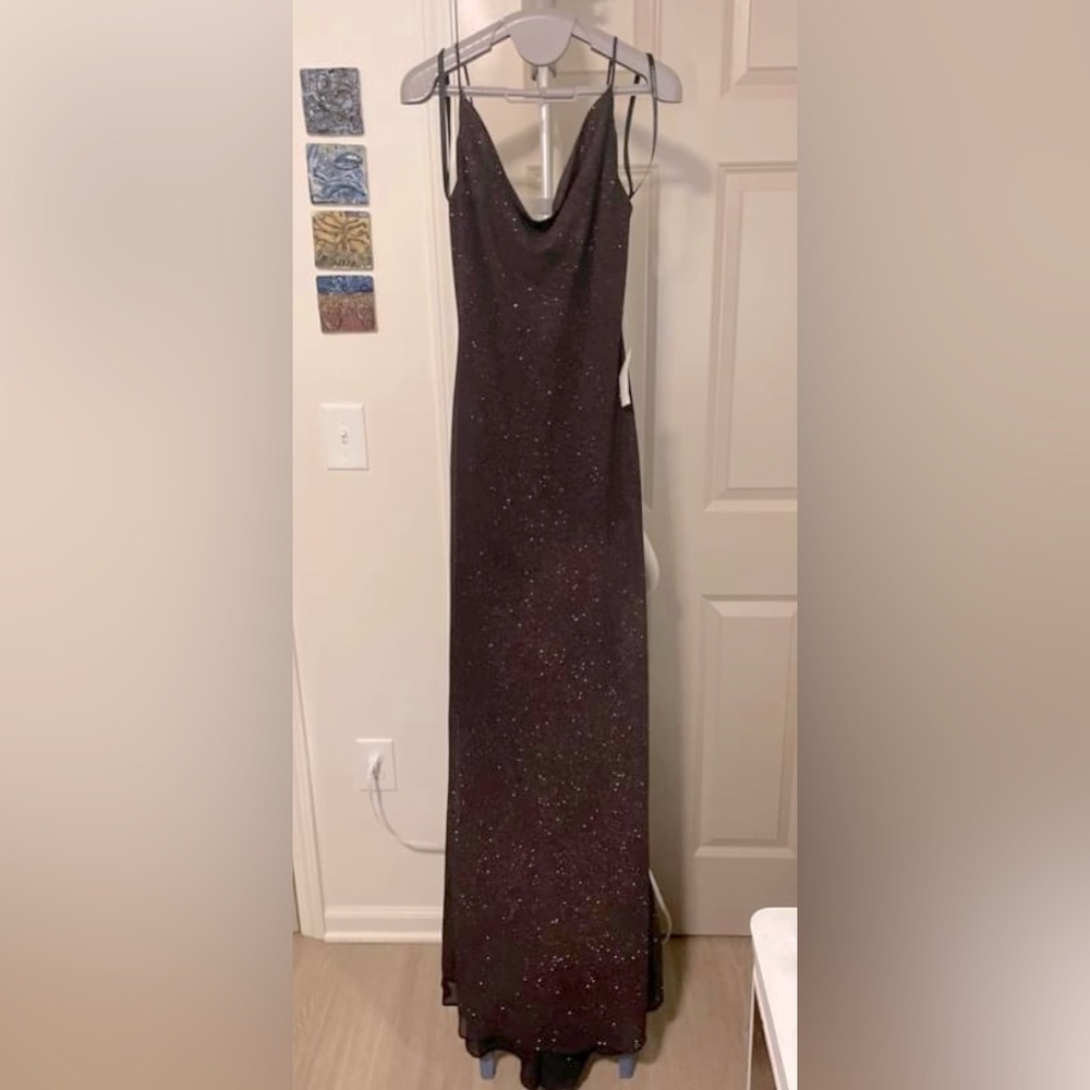 Vintage Old New Stock Masquerade Gown in Chocolate Chiffon/Copper Glitter Size 8